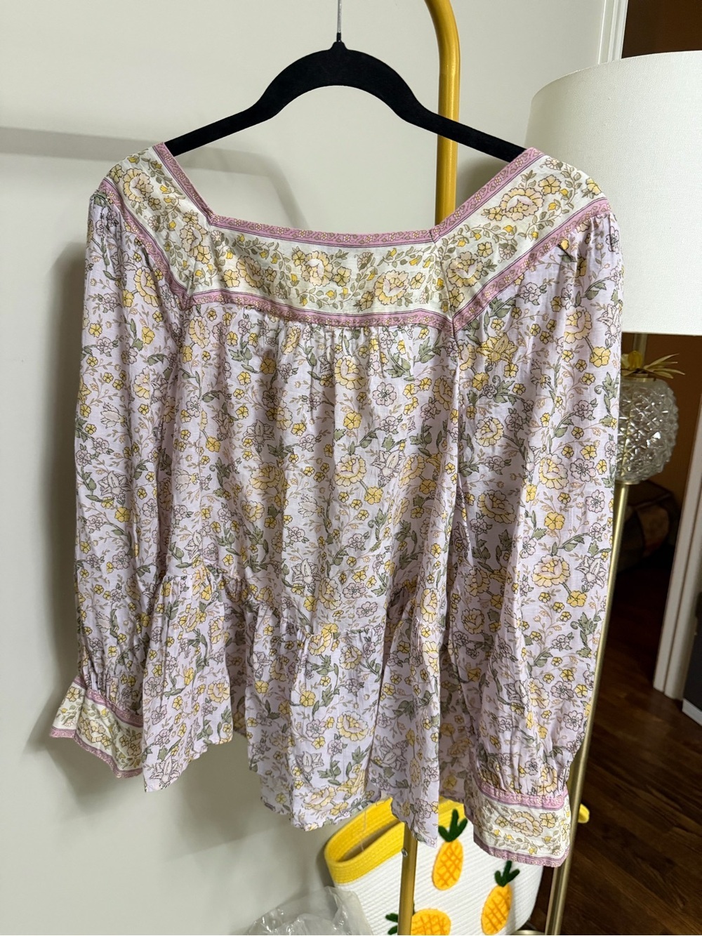 American Eagle Outfitters Floral Peasant Top in Light Pink and Yellow